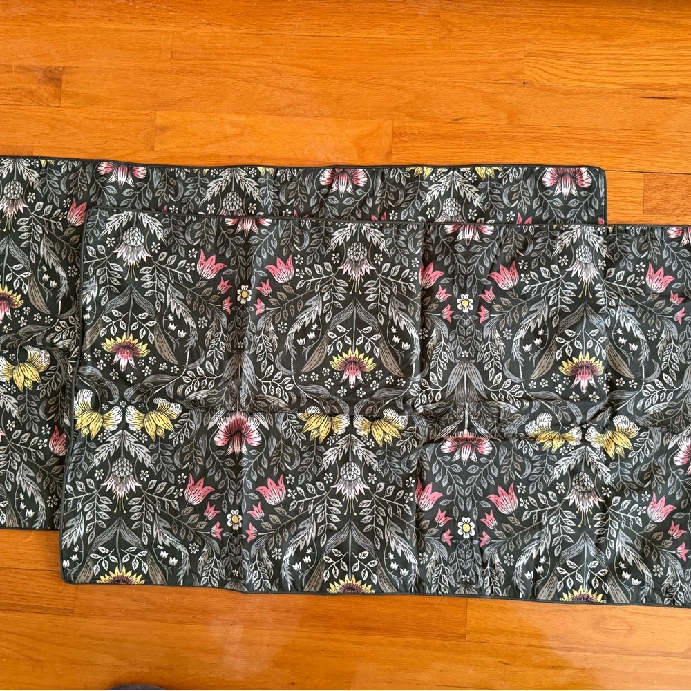 IKEA Floral Black Cotton Pillow Covers with Pink and Yellow Flowers